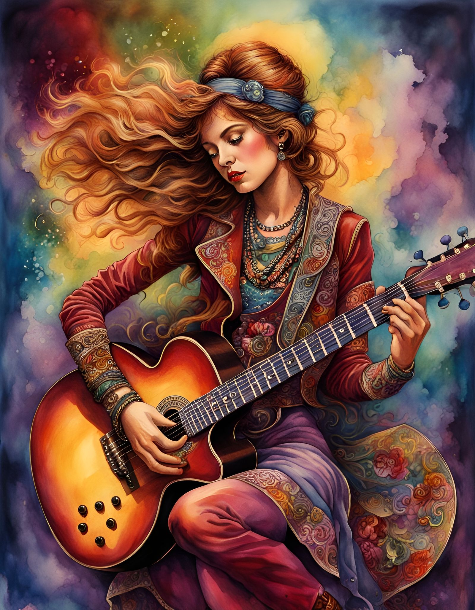 Rock and Roll Girl Playing Heart Guitar
