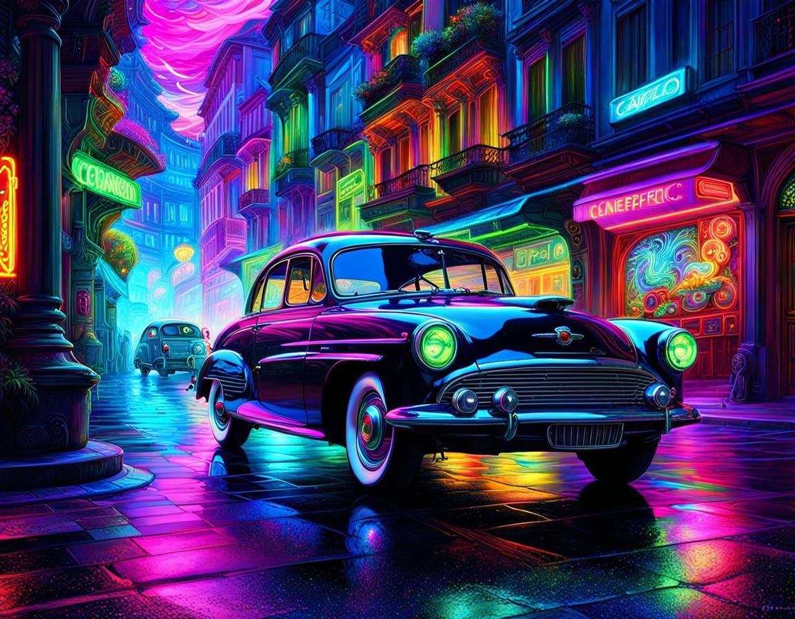 Neon Car Masterpiece in Vivid Psychedelic Style