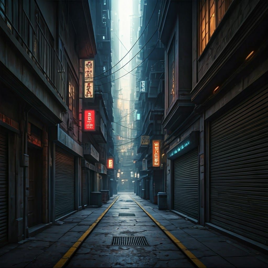 Cyberpunk Cityscape in a Back Alley
