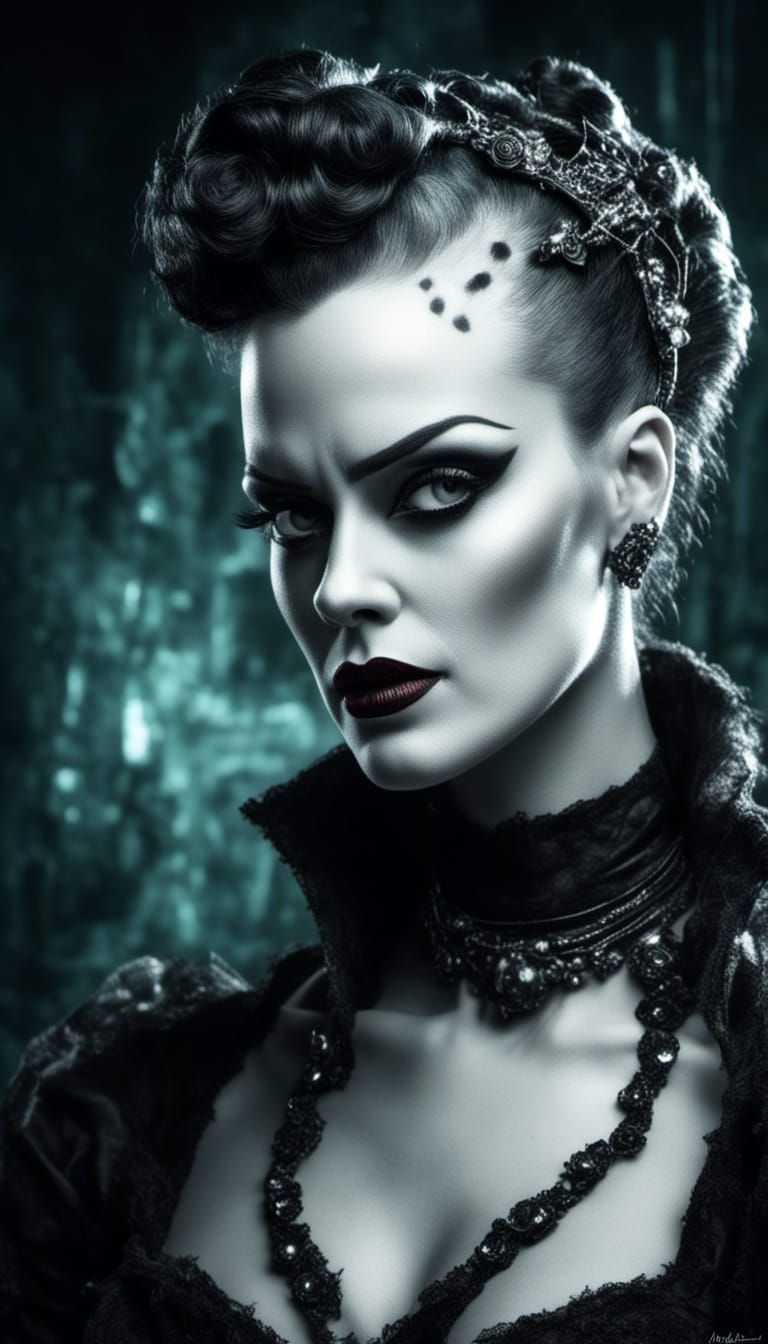 Bride of Frankenstein Pinup in Laboratory, Hyperrealistic