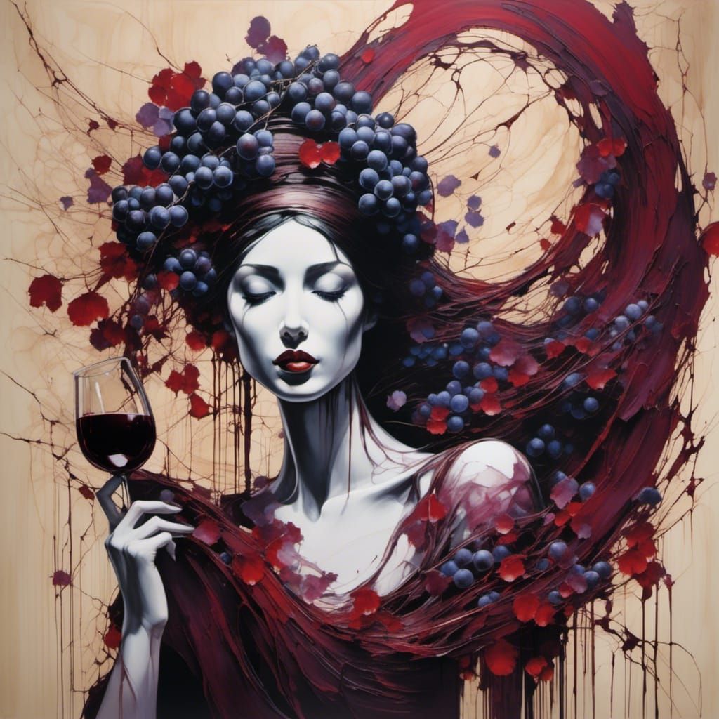 Goddess of Love and Wine in Woodcut Style