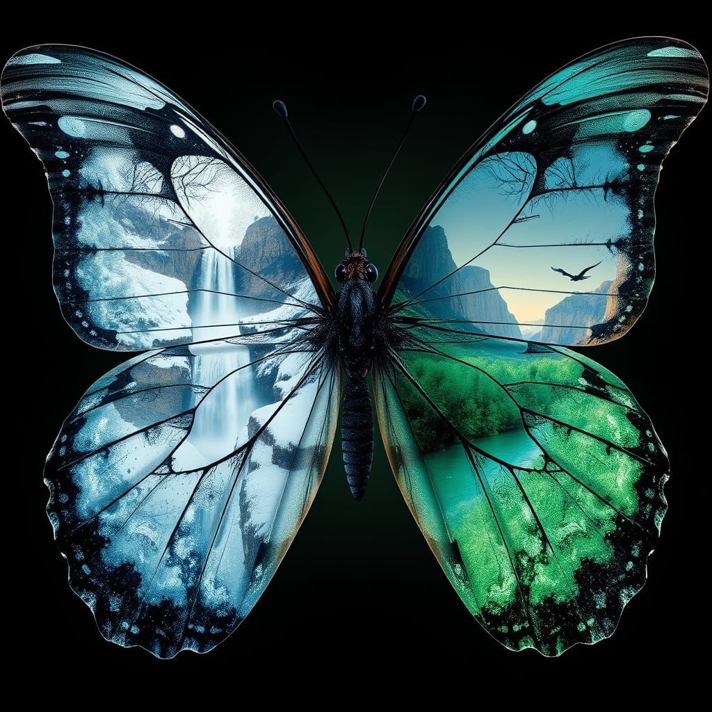 Surreal Butterfly: Winter and Summer Landscapes