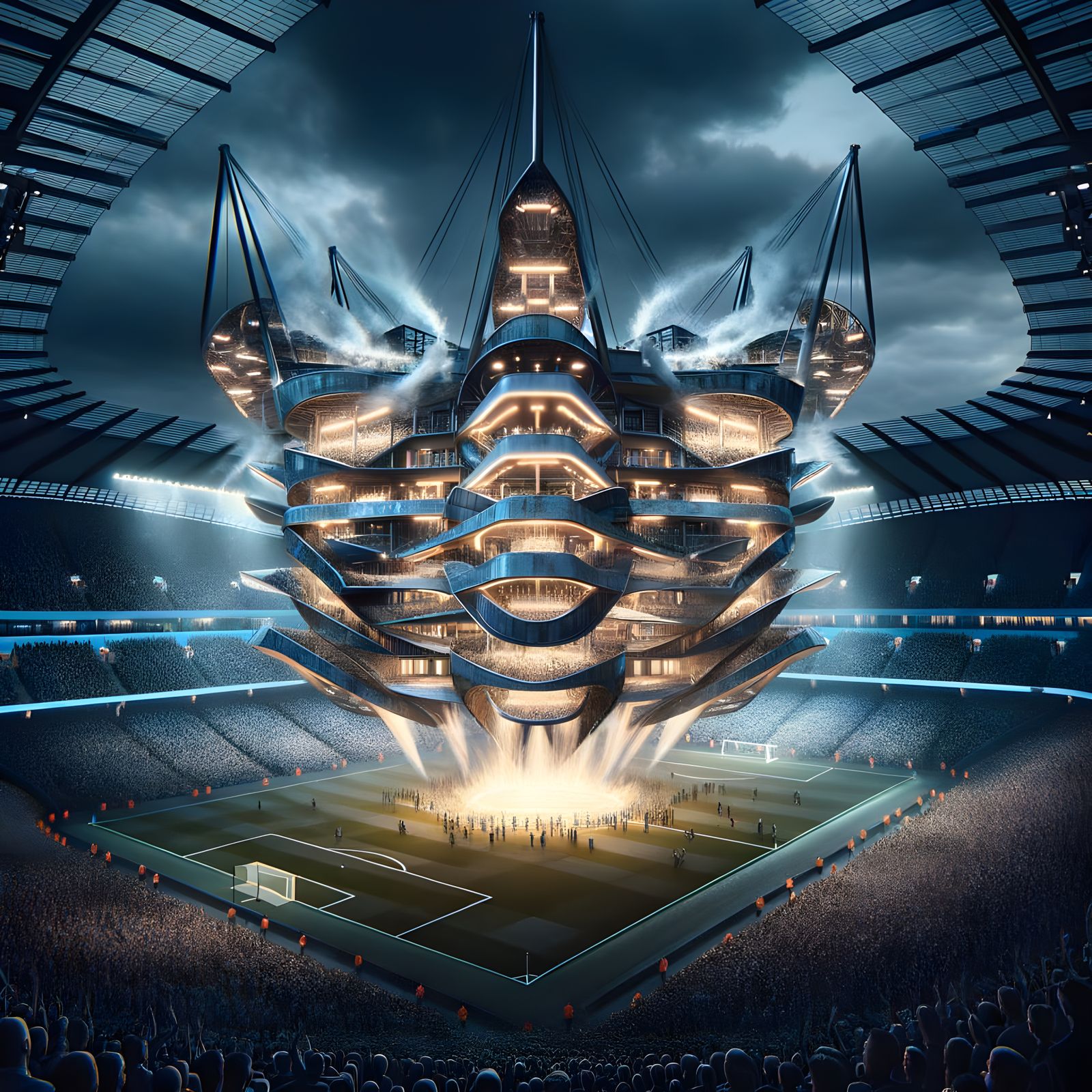 Science Fiction Stadium Celebrates Manchester City's Victory
