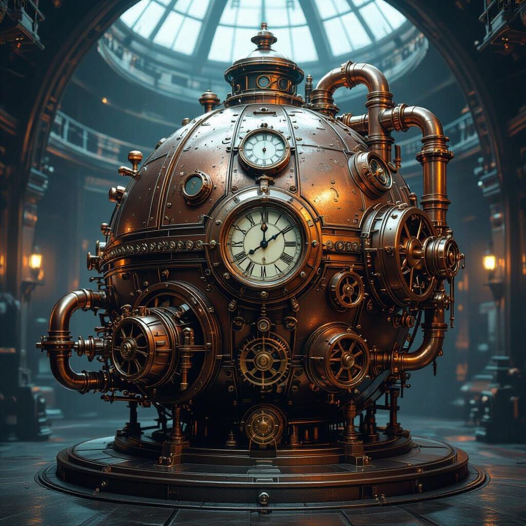 A digital art piece that appears to be a steampunk nuclear r...