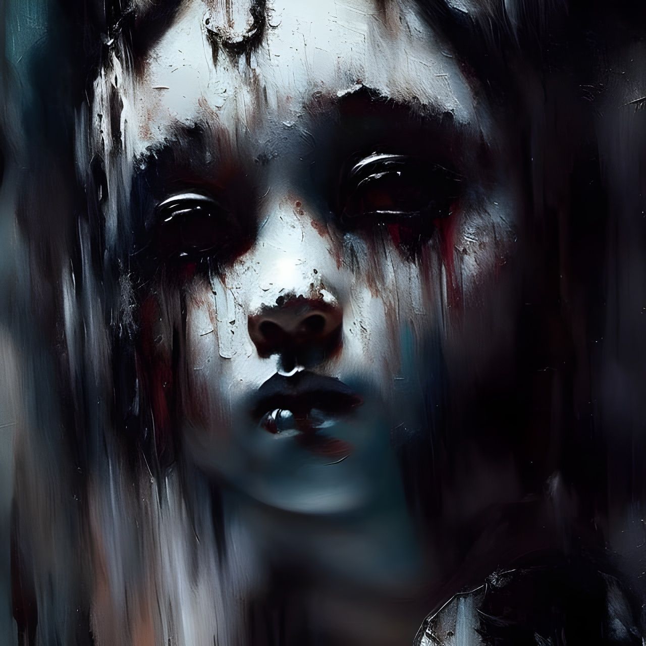 Creepy Porcelain Doll Crying: Dark Somber Portrait