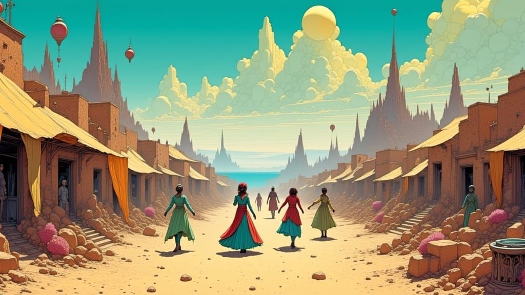 Moebius-Style Parade in Alien Refugee Camp