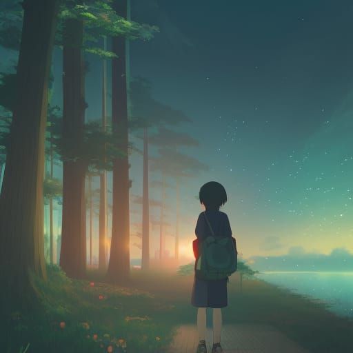 Anime Key Visual: Dark Lost Night in Ghibli Style