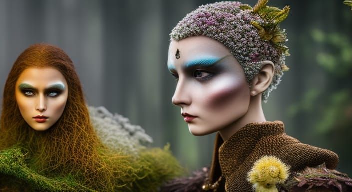 Clockwork Woman in Mycelium Network, Hyperrealistic Octane R...