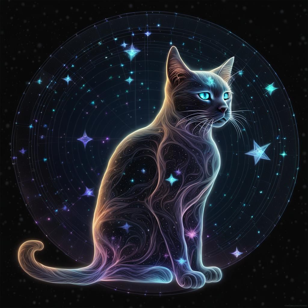Holographic Fractal Cat Star Constellations, Digital Art