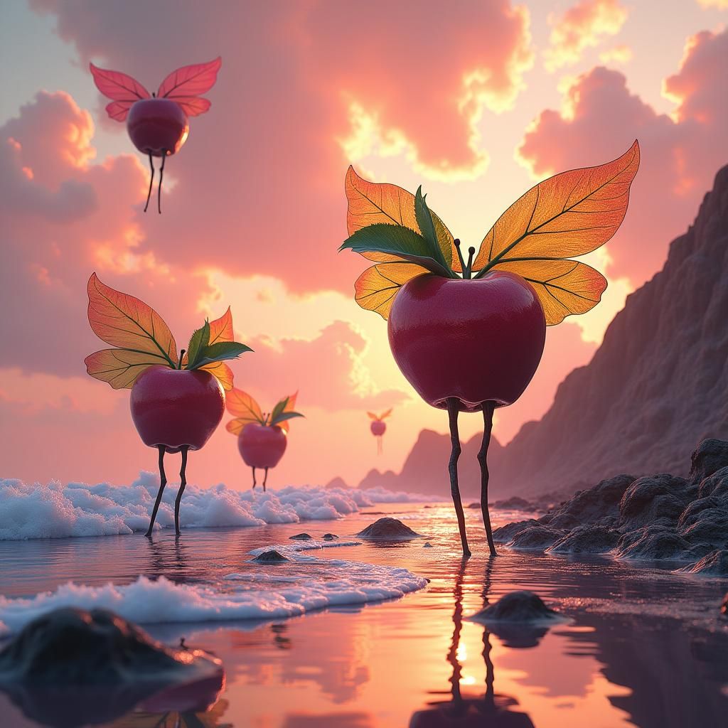 Futuristic Earth with Walking Apples and Gelatinous Sea