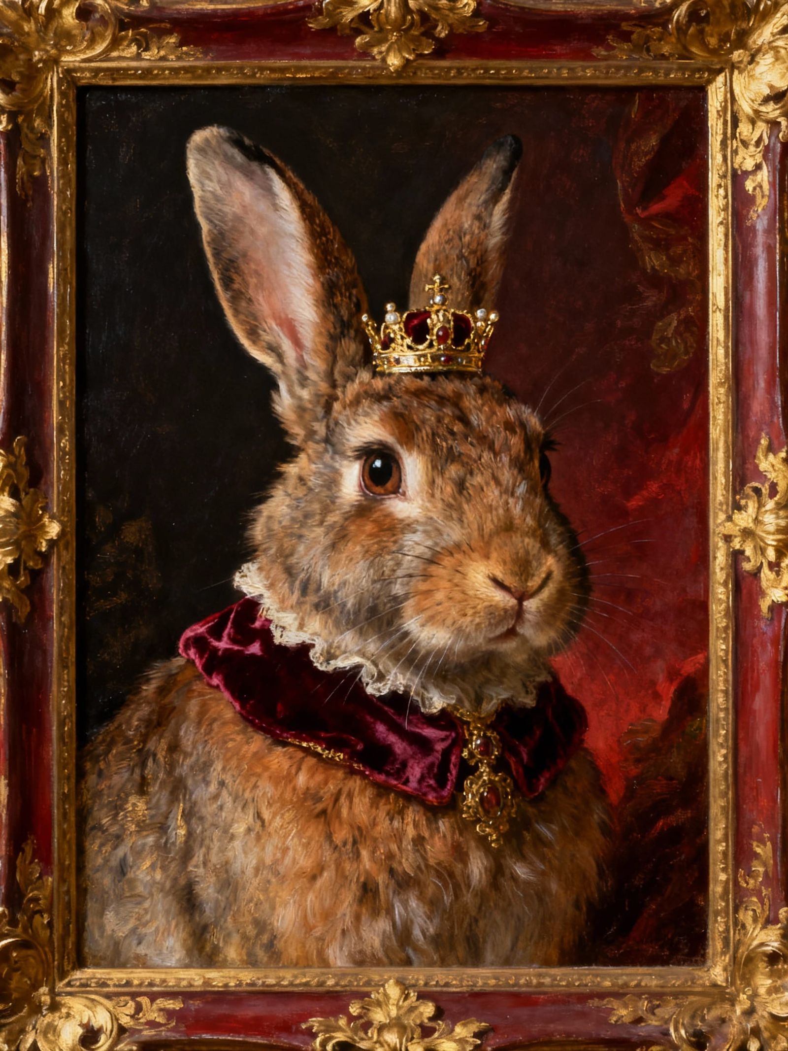 Regal Rabbit Portrait in 18th Century Oil Painting Style
