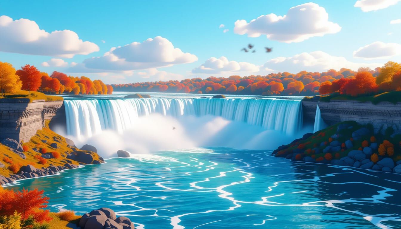 Niagara Falls in Autumn With Vibrant Trees