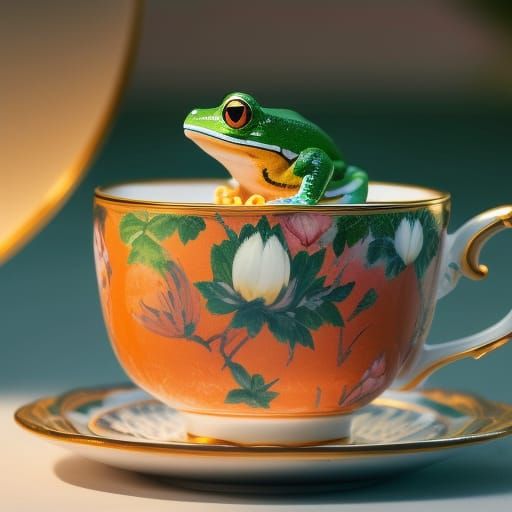 Frog in Teacup: Hyperdetailed Digital Art