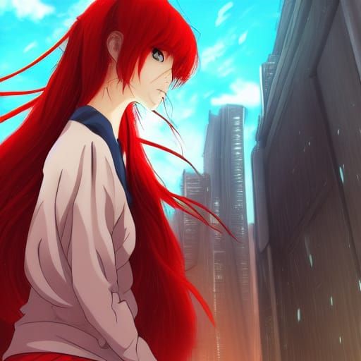 Anime Woman in Destroyed City, Studio Mappa Style