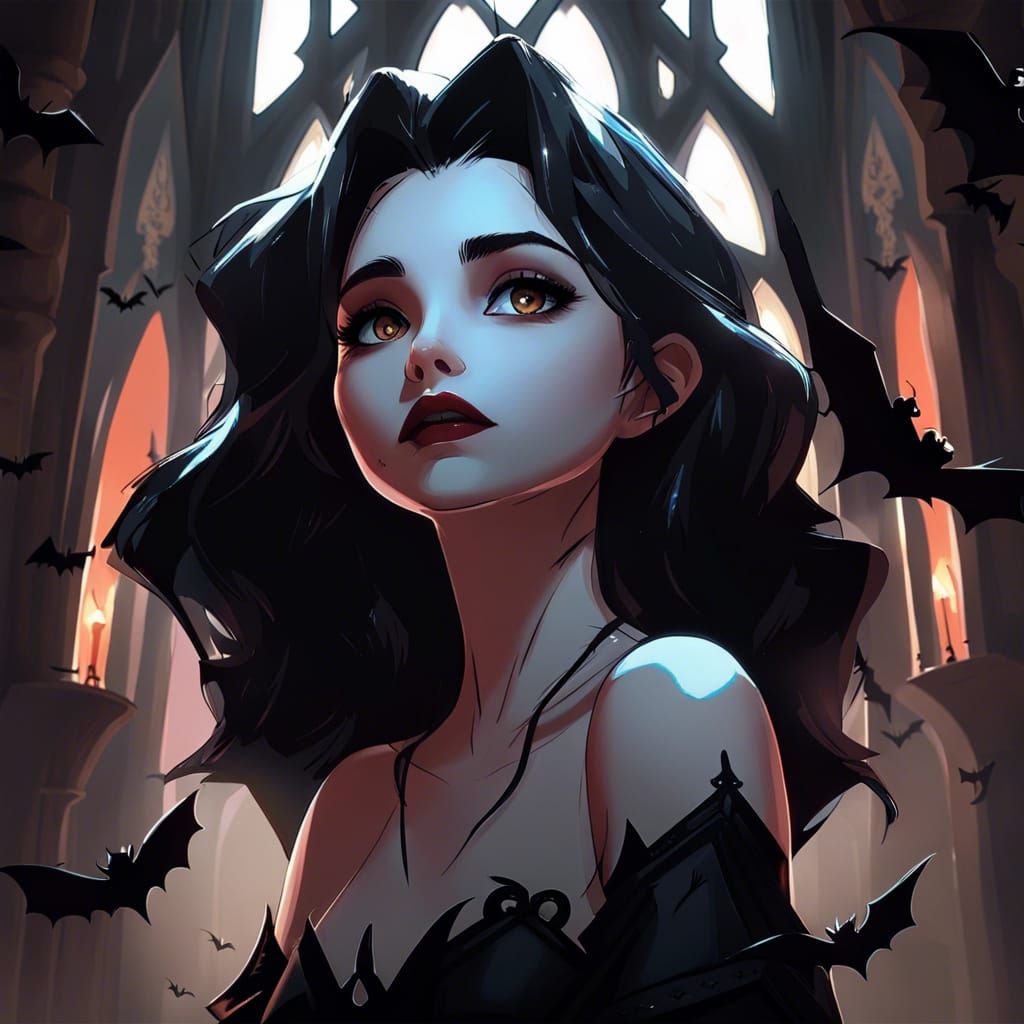 Gothic Vampire Girl Portrait in Disney Style