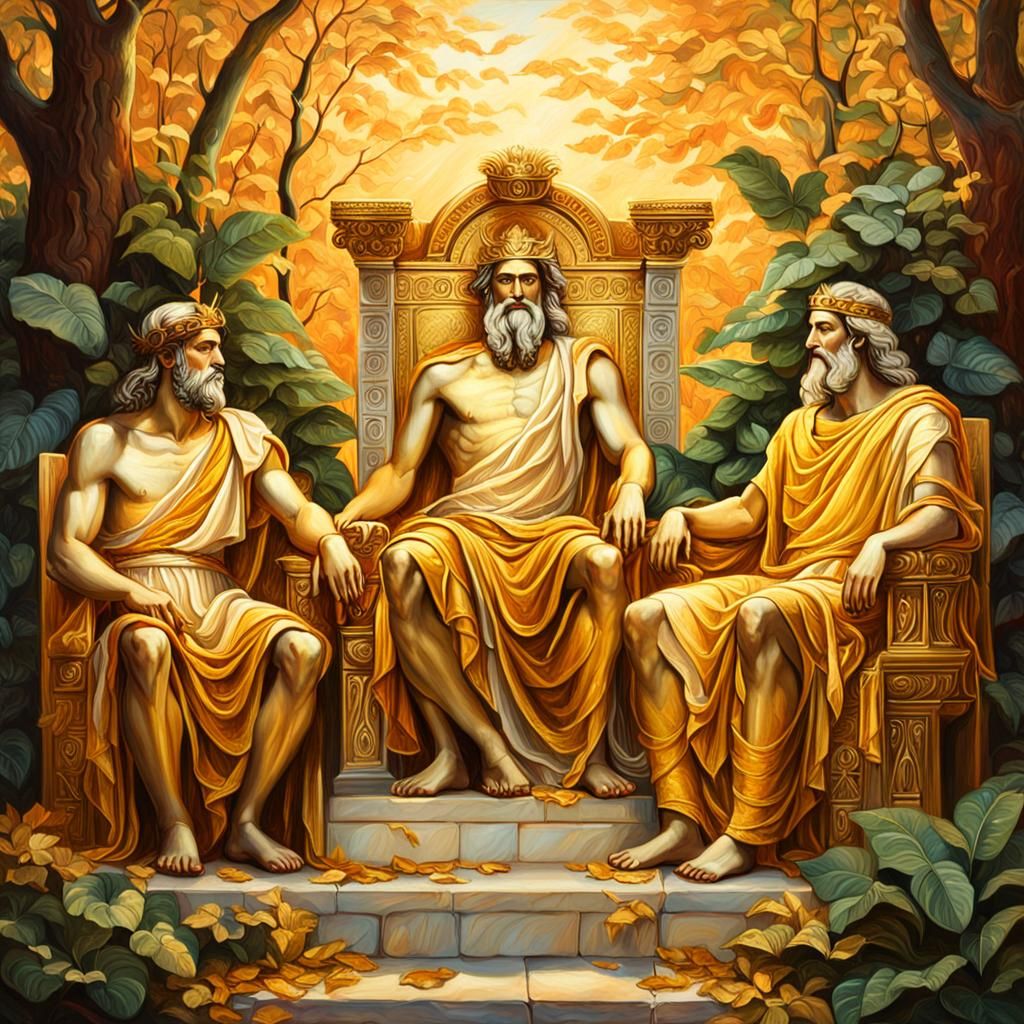 Greek Gods on Golden Throne as Oil Painting