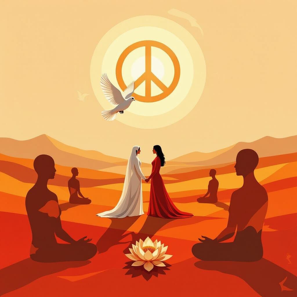 Surreal Digital Painting of Dove and Figure for Global Peace