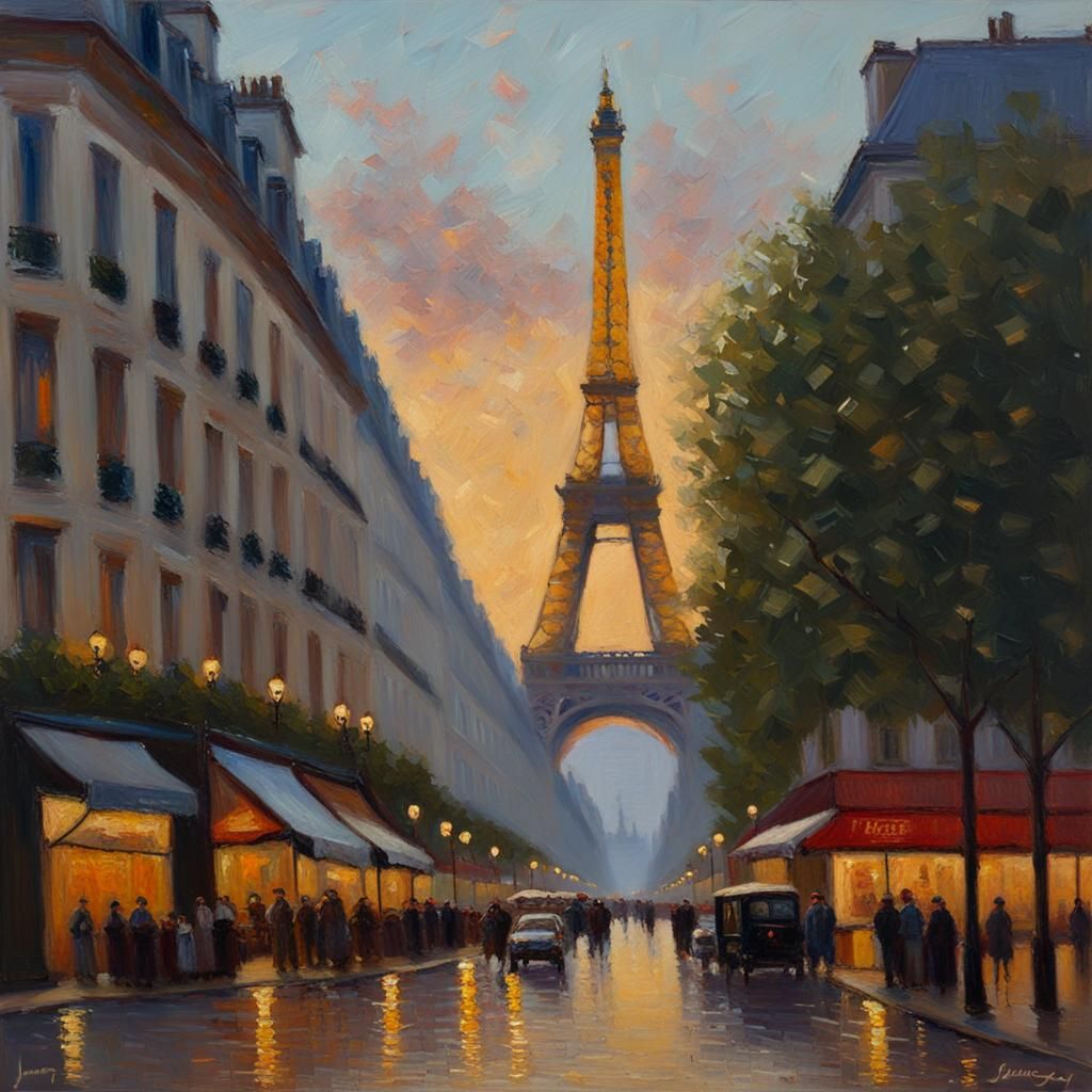 Paris Sunset Impressionism: Dusk Oil Painting