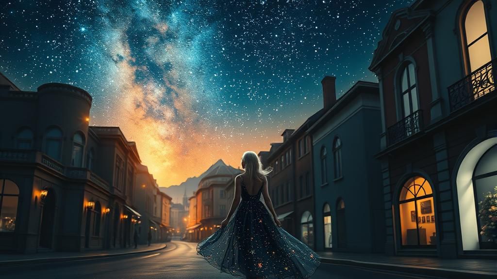 Ethereal Starry Night Cityscape in Romantic Fantasy Style