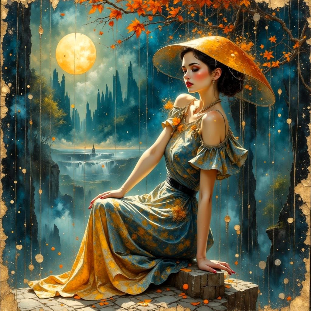 Rainy Prom Night: Melancholy in Inky Oil Painting Style