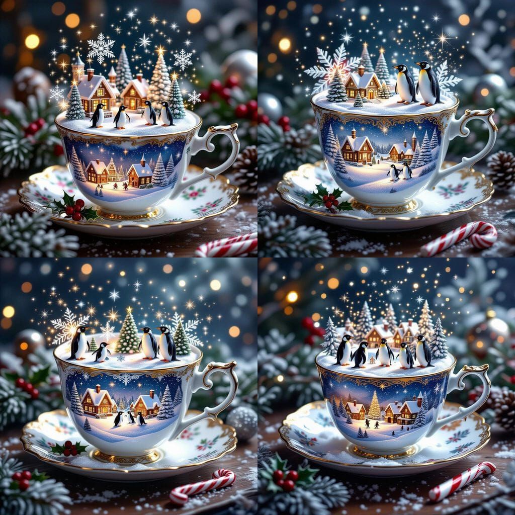 Ornate Teacup Reveals Miniature Arctic Christmas Village