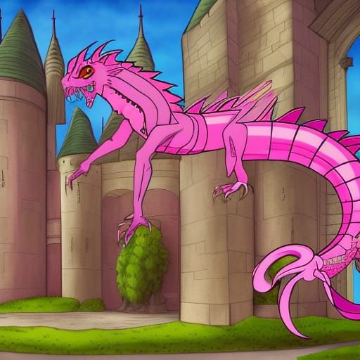 Pink Dragon in Anime Style Castle