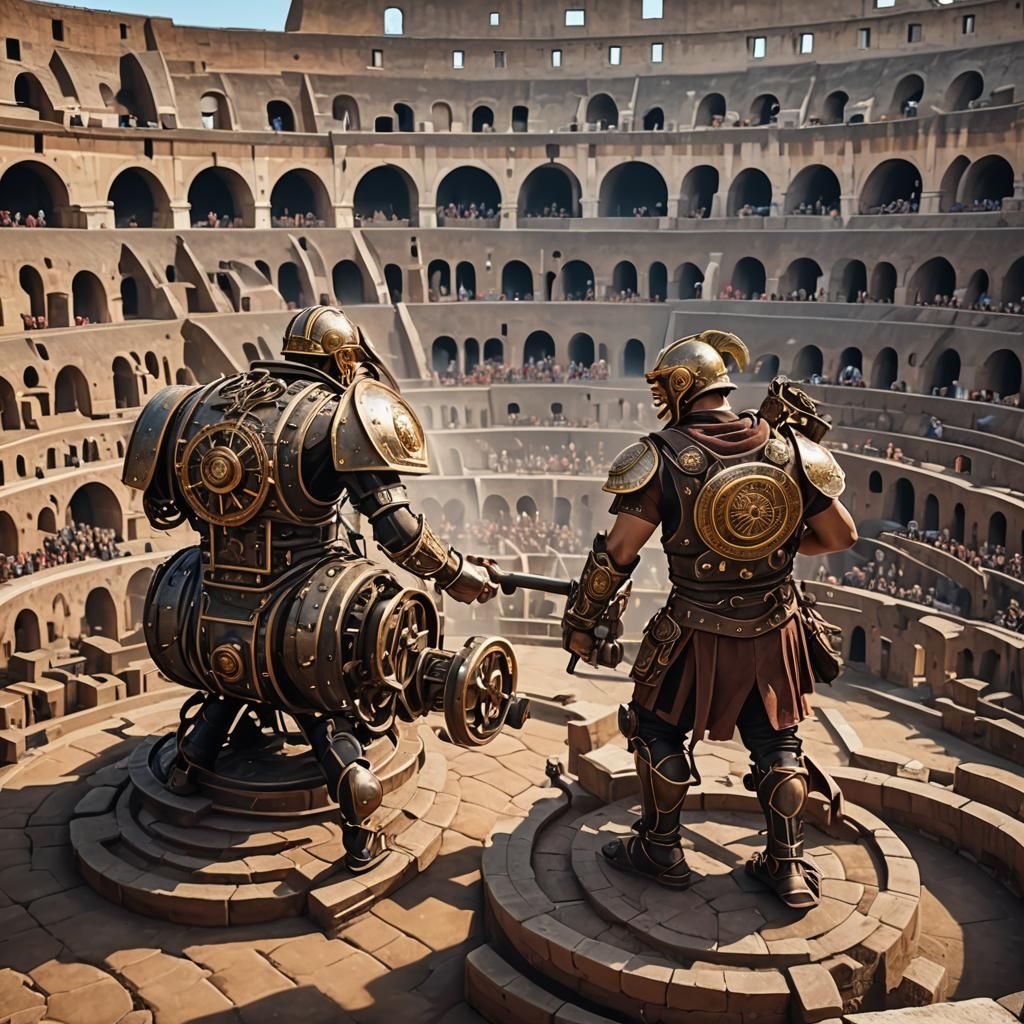 Steampunk Gladiators Duel in Roman Colosseum