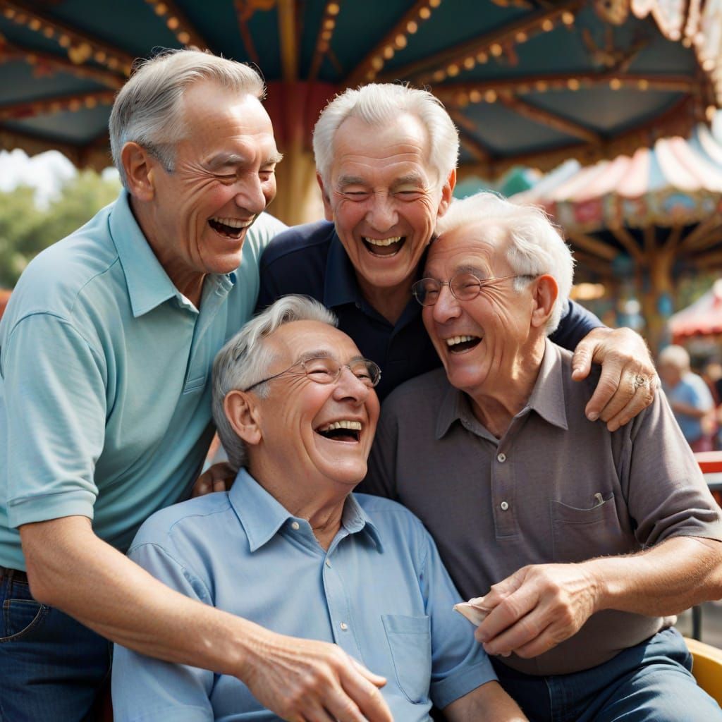 Joyful Seniors: Amusement Park Fun in Candid Photo