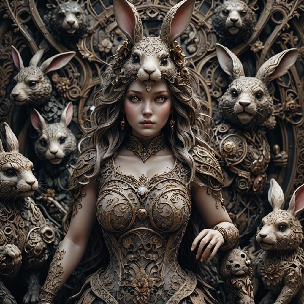 Hybrid Bunny Bear Woman in Hyperrealistic Style