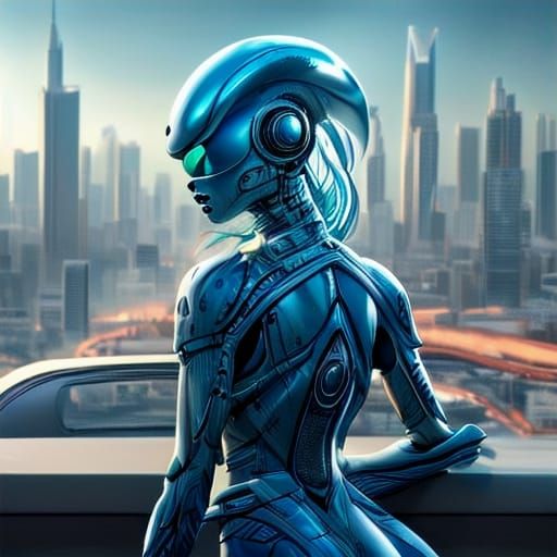 Futuristic Alien Hybrid Over Neon Singapore City