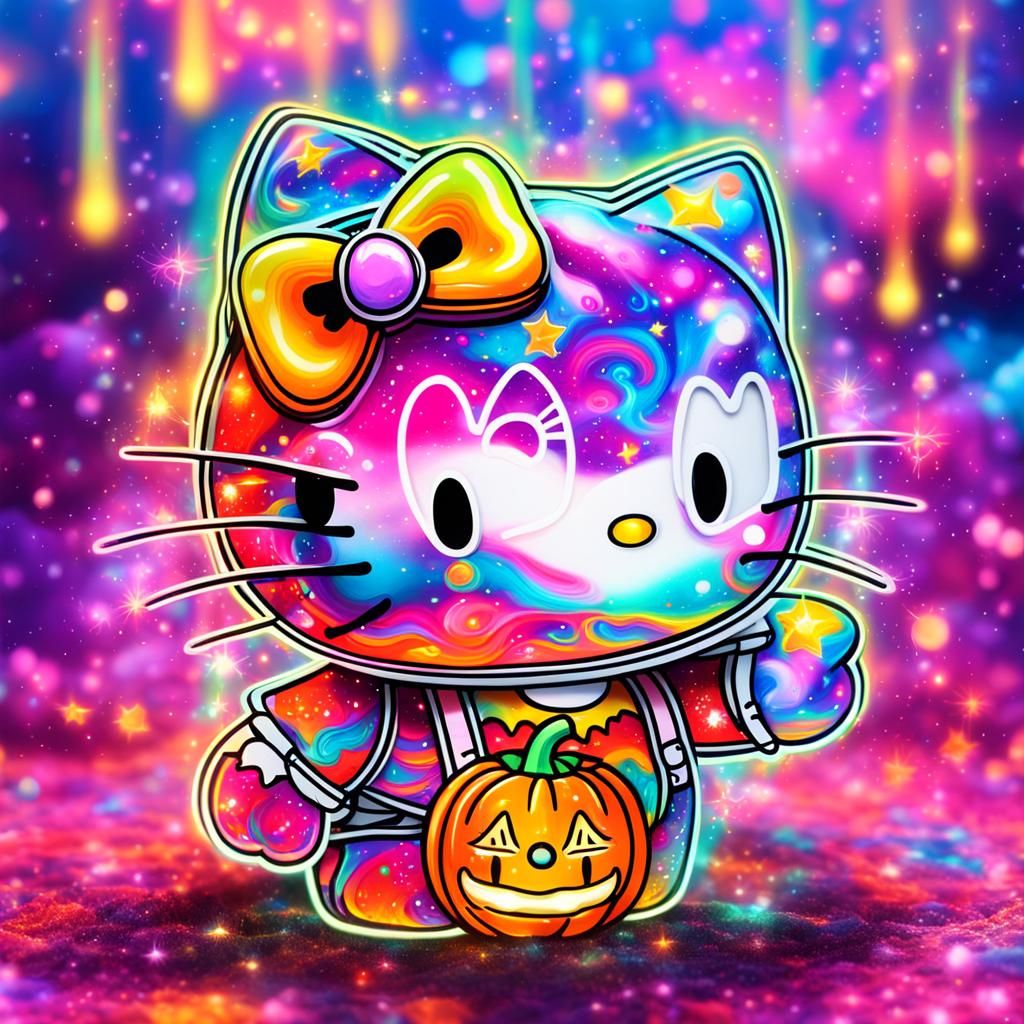 Hello Kitty's Holographic Jack-o'-Lantern in Cosmic Illustra...