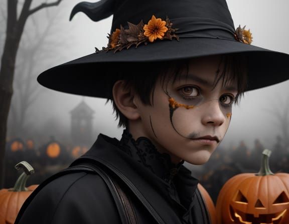 Surreal Halloween Festival Child in Oil Painting Style