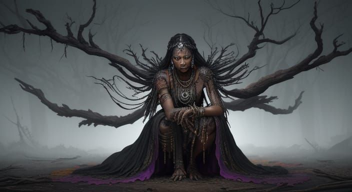 Dystopian Dark Fantasy Art of Woman and Bird