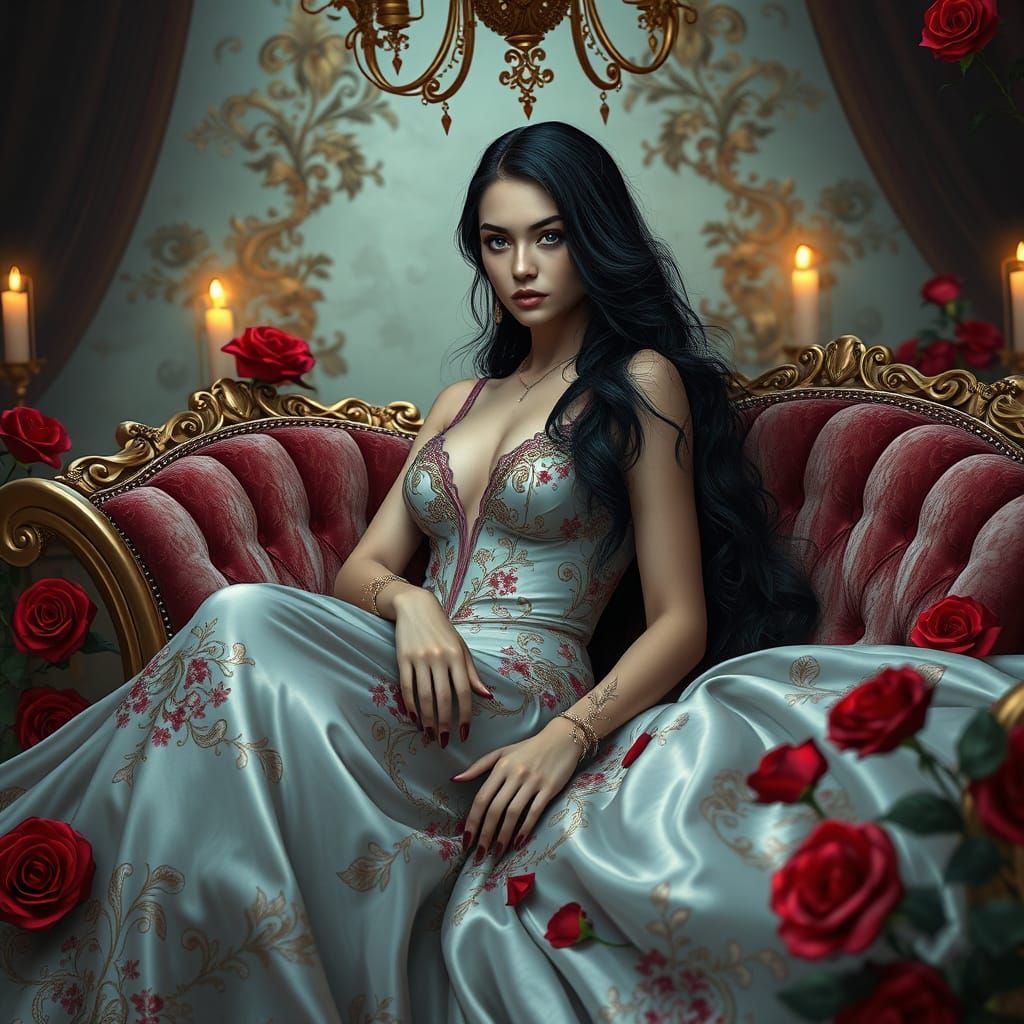 Romantic Valentine's Day Scene with Enchanting Woman in Hand...