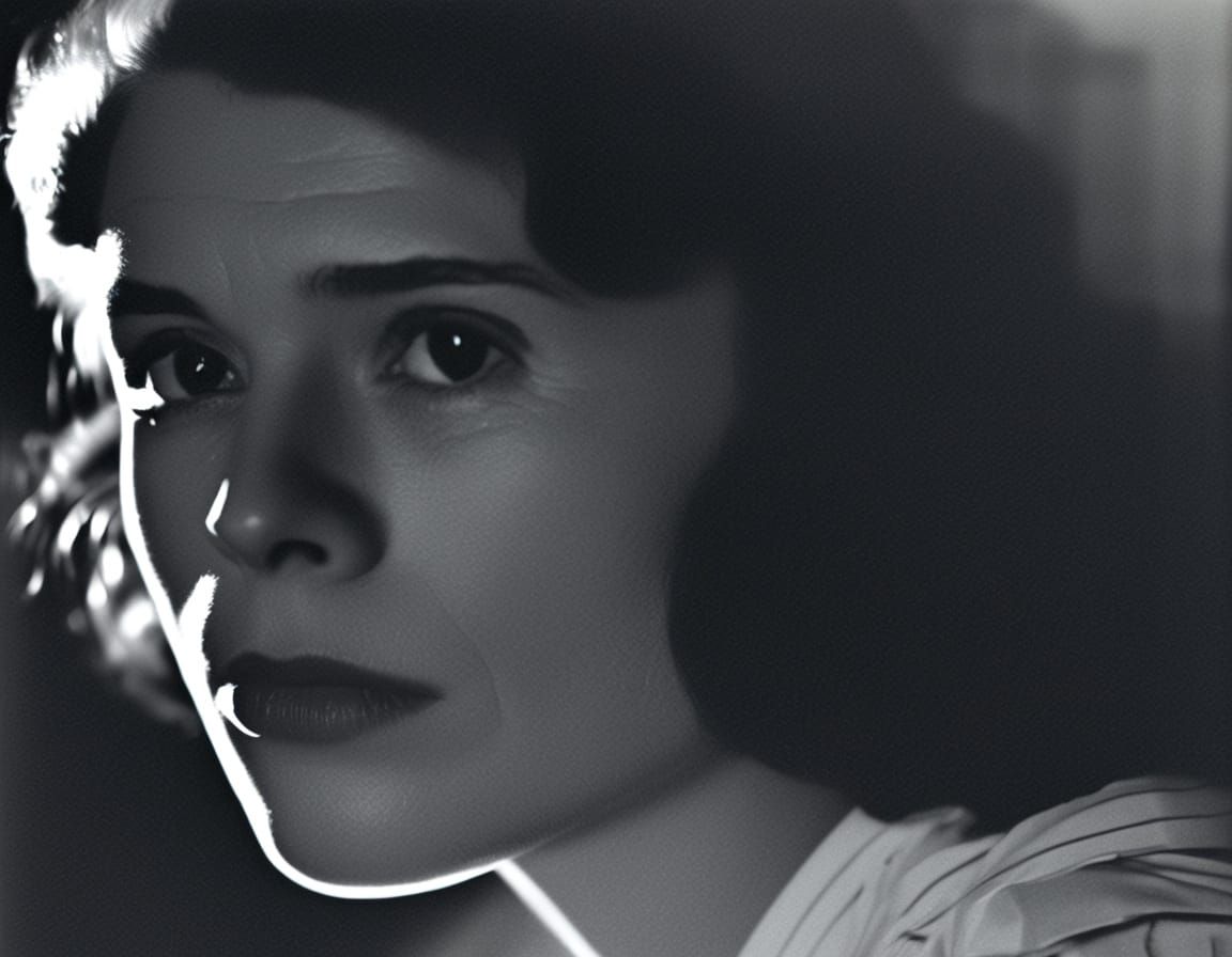 Melancholic Woman in Film Noir Style