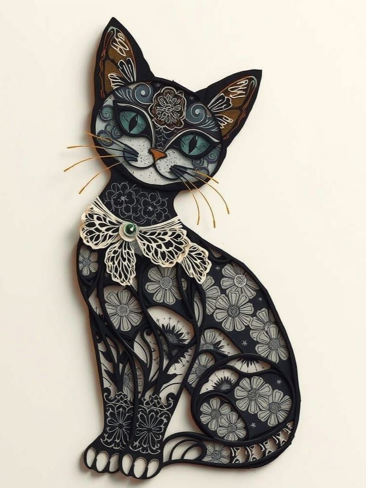 Paper Lace Cat Inspired by Art Nouveau