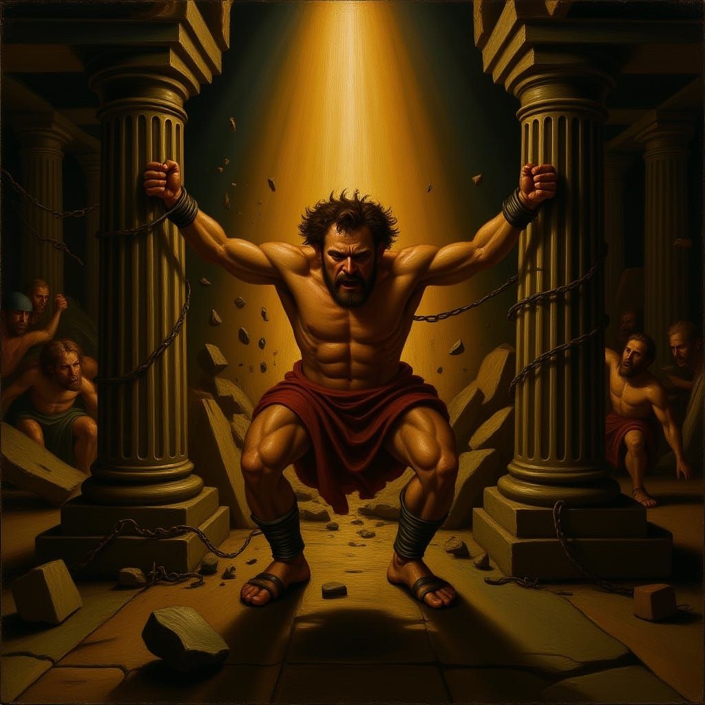 Biblical Scene in Caravaggio Style with Chiaroscuro