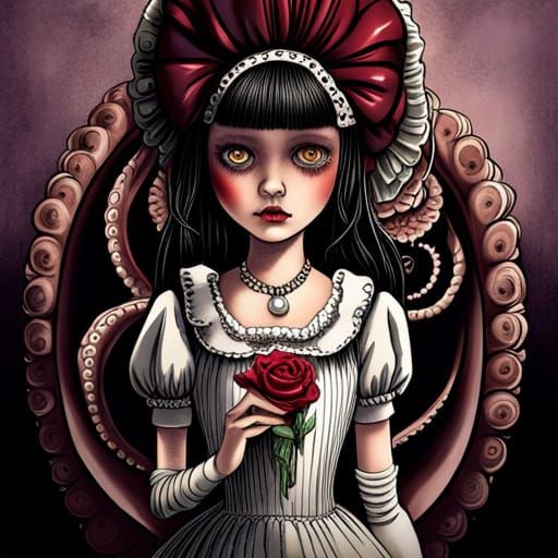 Horror Doll in Victorian Dress, Manga Style