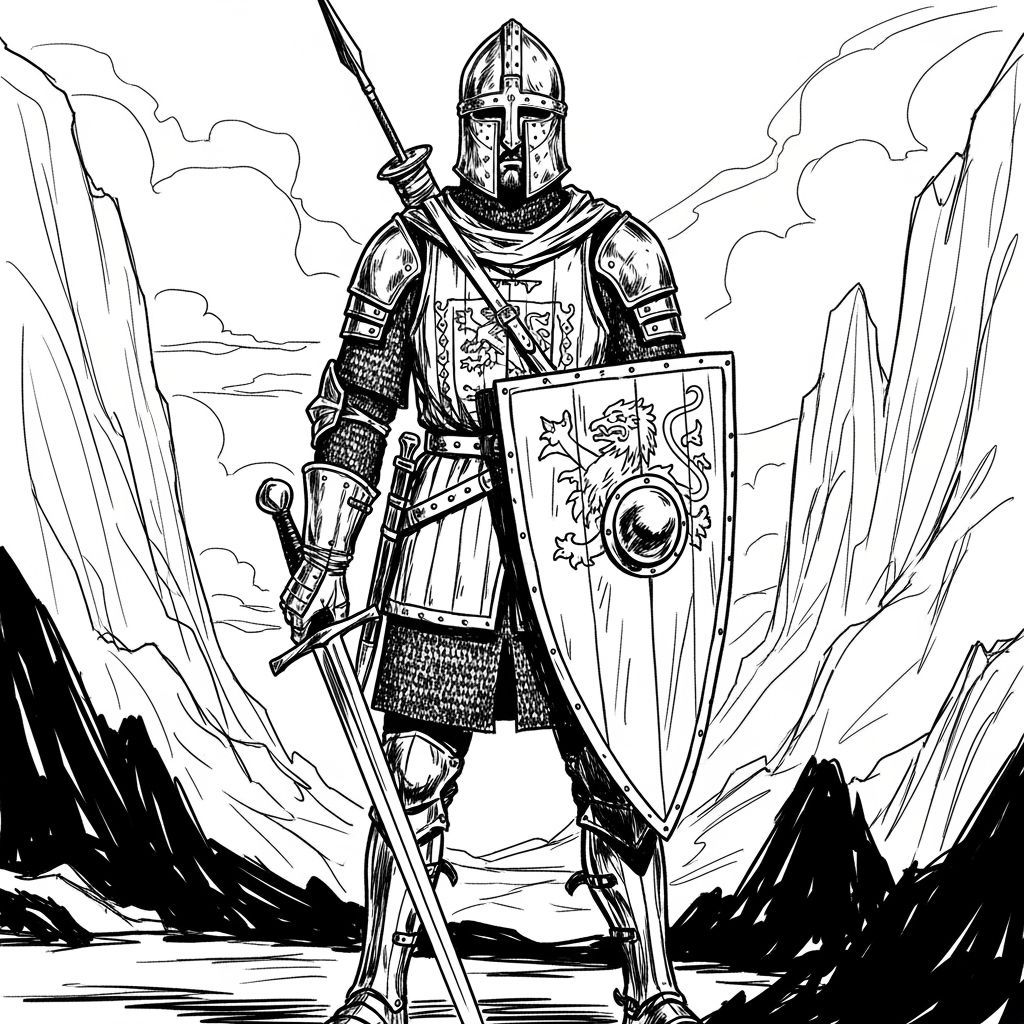 Medieval Soldier in Chainmail Armor Sketch