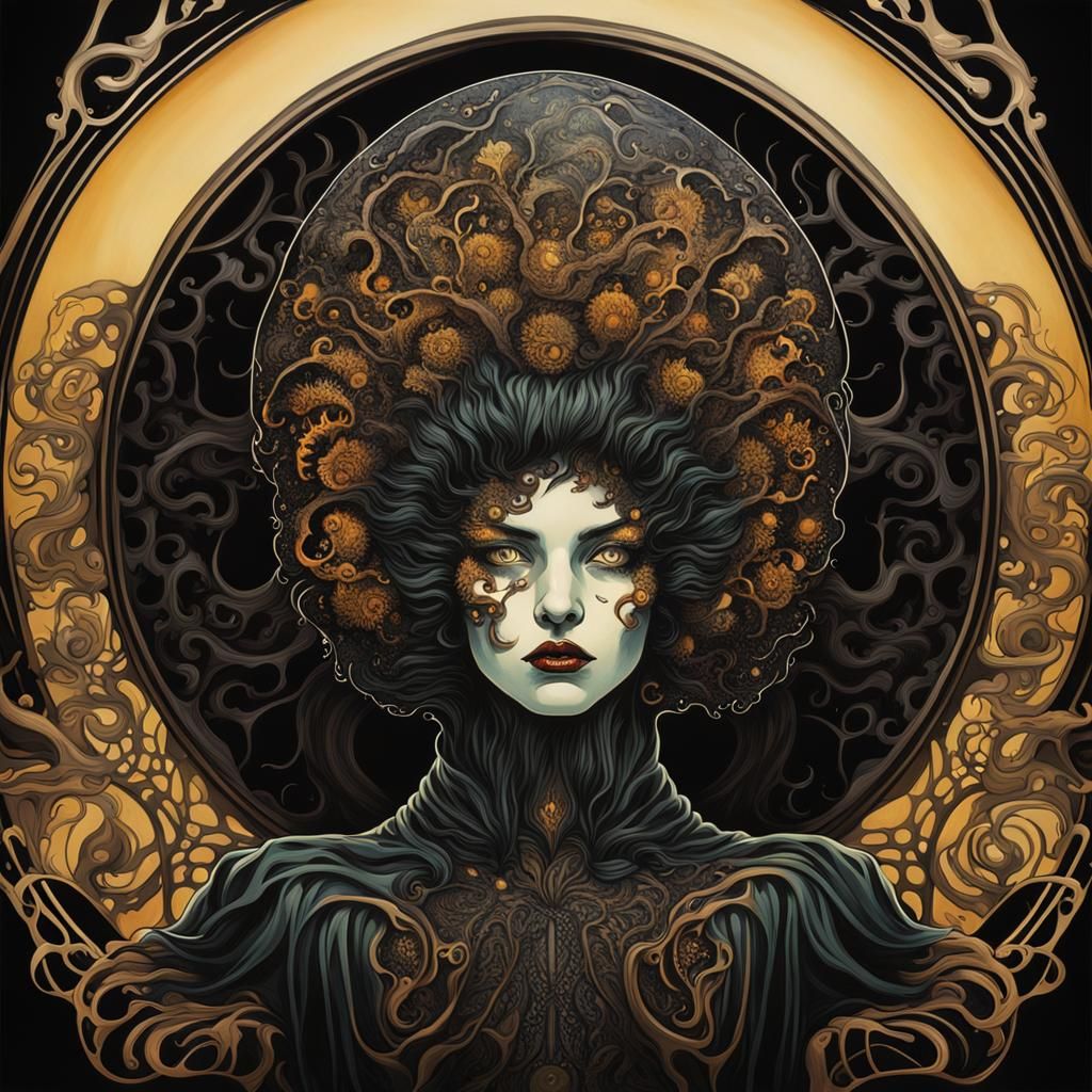 Scary Ferrofluid Woman in Art Nouveau Style