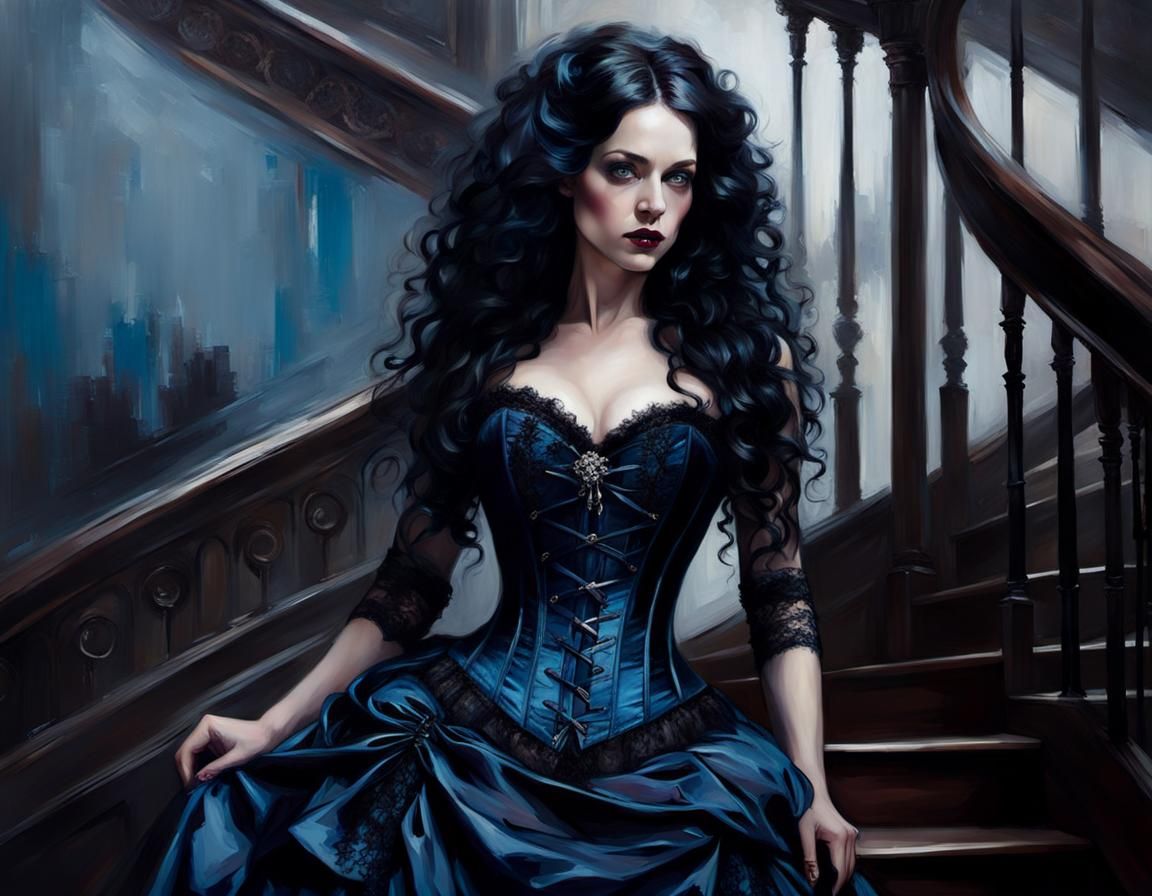 Gothic Victorian Woman Portrait in Oil Painting Style