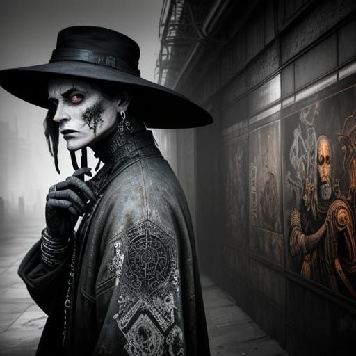 Dystopian Street Art Mural: Industrial Critique in Neon Noir