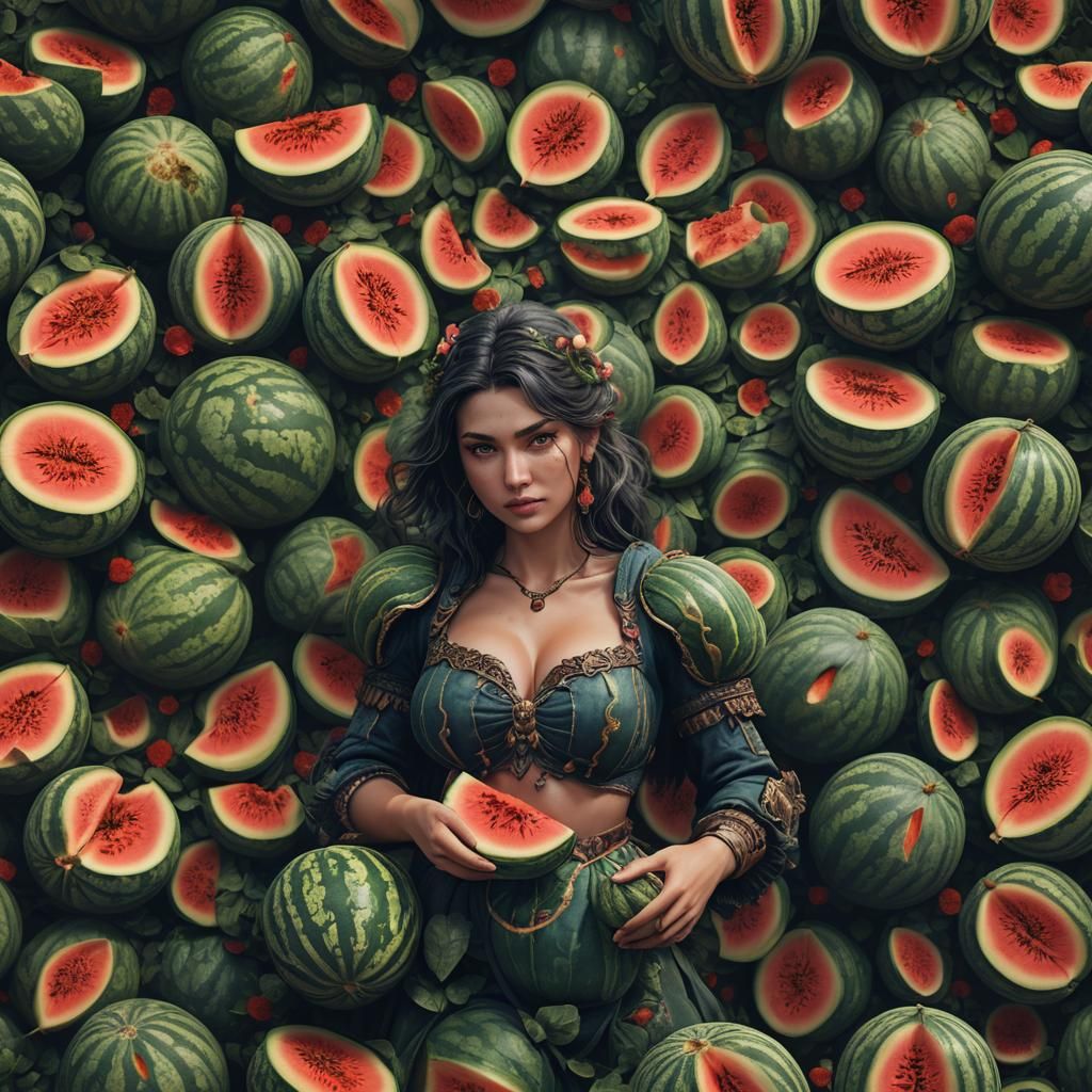 Girl with Oversized Melons: Detailed Matte Painting