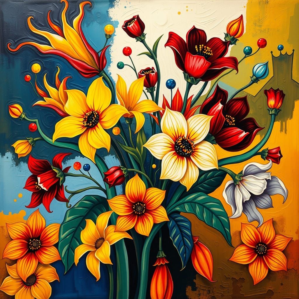 Abstract Floral Masterpiece with Geometric Shapes and Vibran...