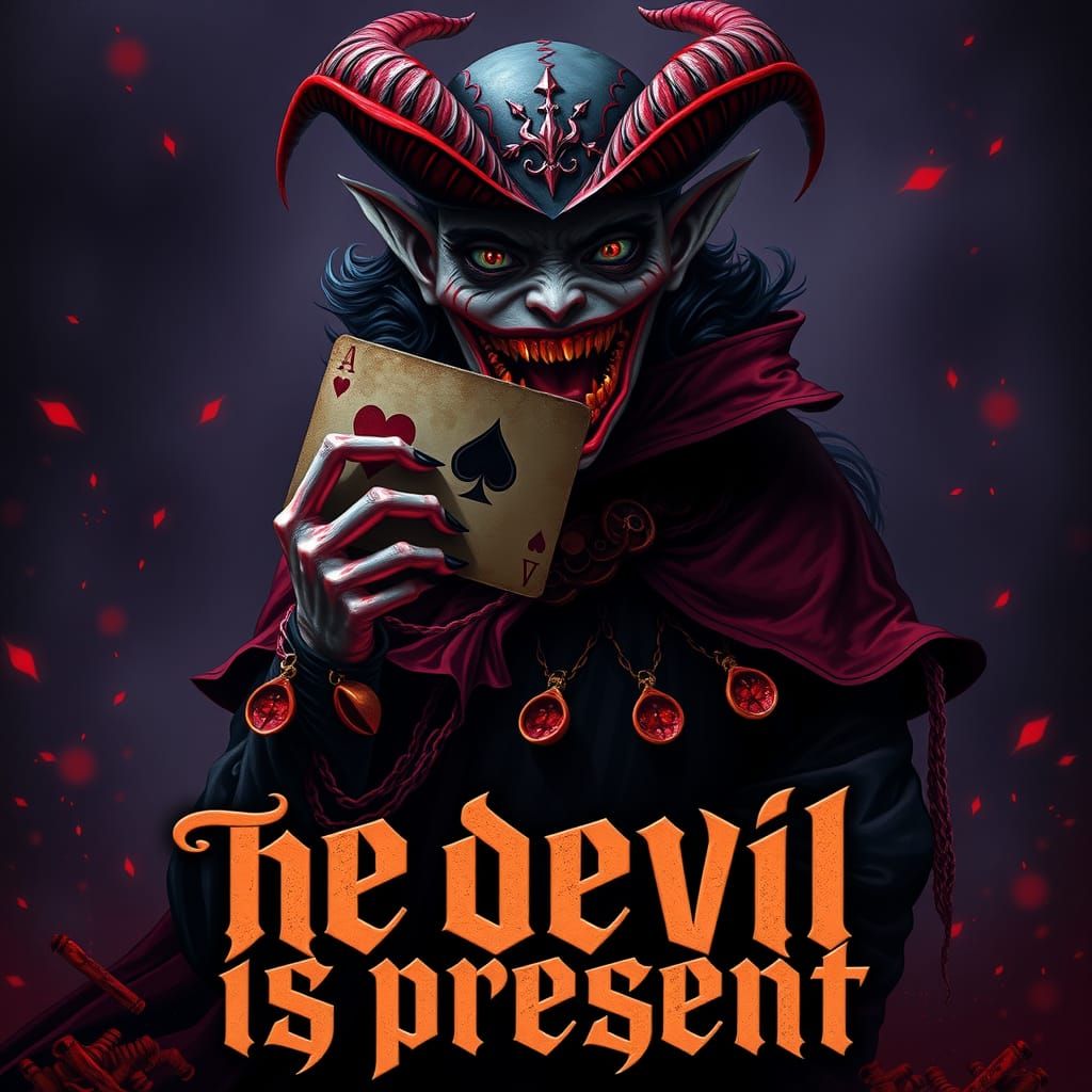 Female Demon with Joker Card in Dark Mystical Art