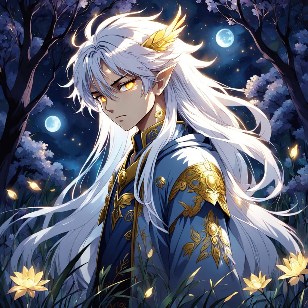 Moonlit Fae Prince in Celestial Anime Style