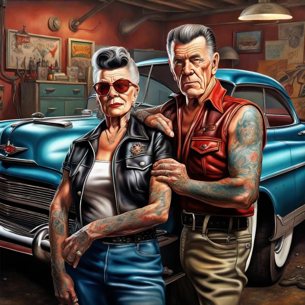 Rockabilly Couple in Hyperrealistic Splash Art