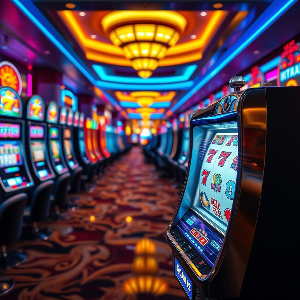 Vibrant Casino Floor with Shimmering Jackpot