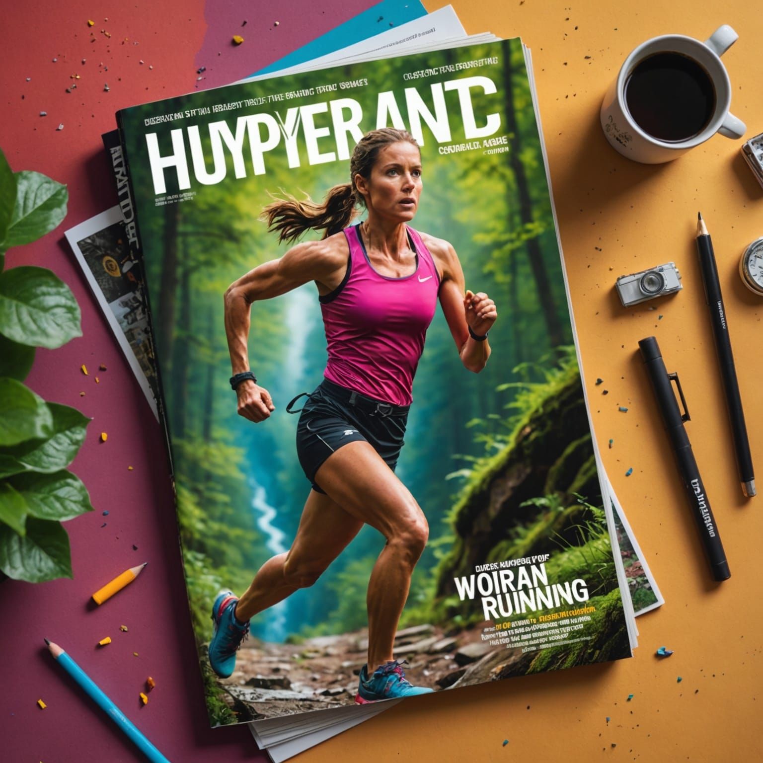 Hyperrealistic Magazine Cover About Women's Trail Running
