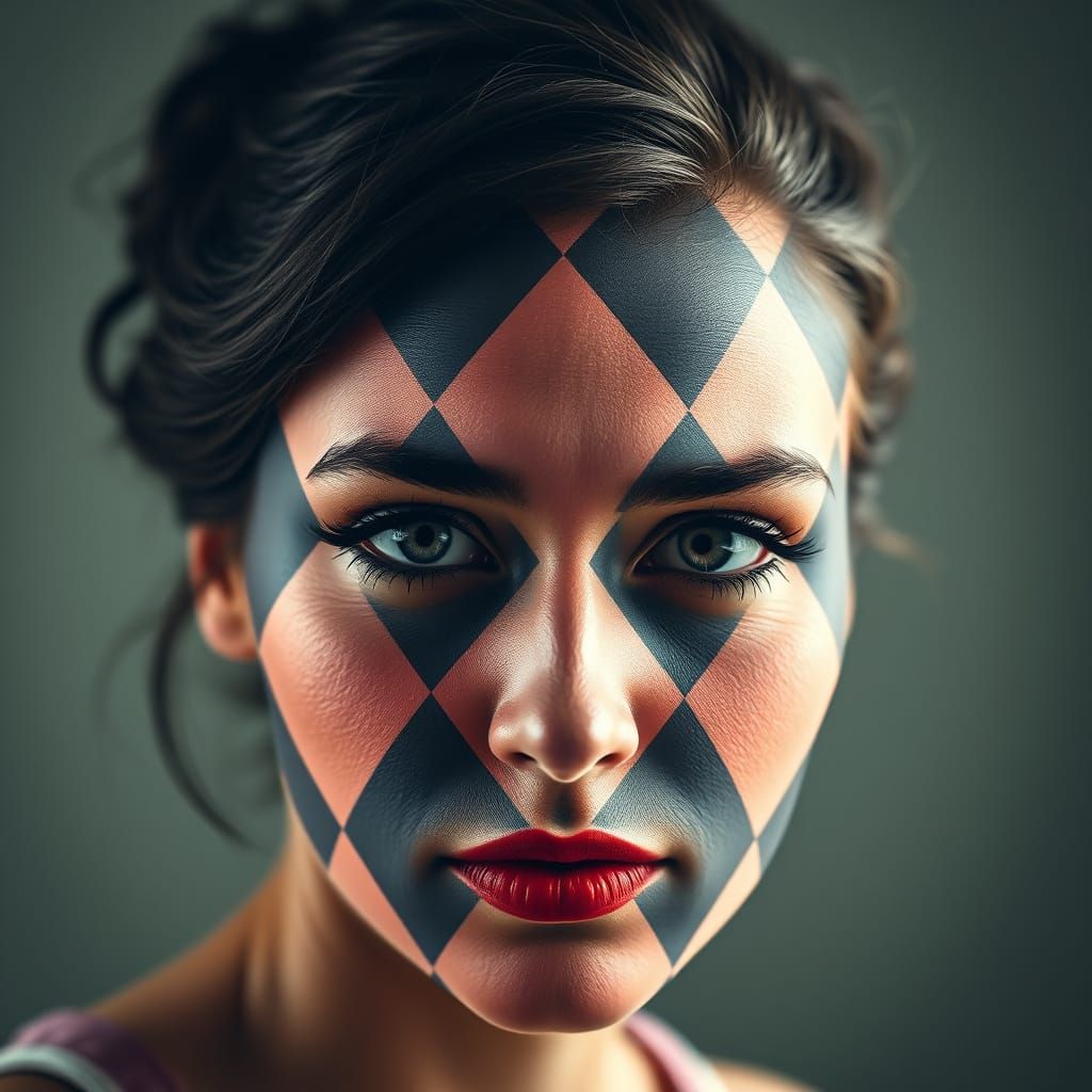 Woman with Argyle Face in Digital Art